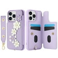 thumbnail image 6 of Crossbody Wallet Case for iPhone 15 Plus, Magnetic Back Flip Kickstand Floral PU Leather Phone Case with RFID Blocking Card Holder Wristlet Strap Shoulder Purse for Women,Purple, 6 of 9