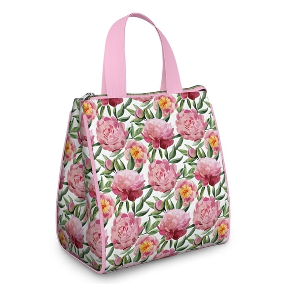 Pioneer Flower Floral Print Pattern Insulated Lunch Bag for Women & Adults,Large Portable Soft Cooler Lunch Bag,Thermal Food Storage Tote with Pearl Cotton,8.66L,8.75x5.75x9.5 Inch