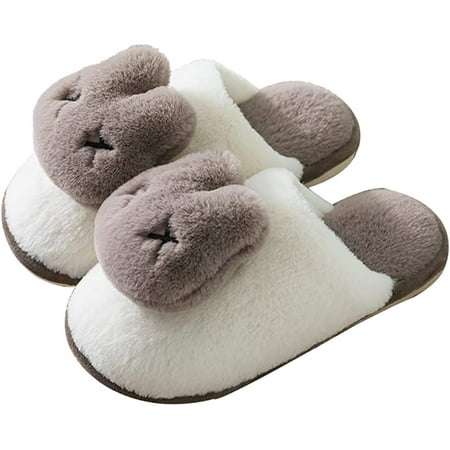 

CoCopeaunt Cute Rabbit Slippers for Women Plush Faux Fur Winter Bedroom Slide Anti-Slip Shoes