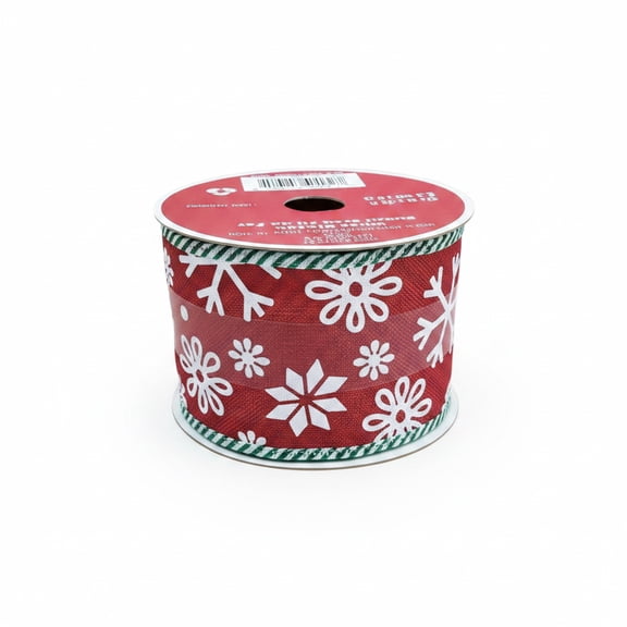 Celebrate It Christmas Wired Ribbon 2.5in x 20ft | Red Snowflake
