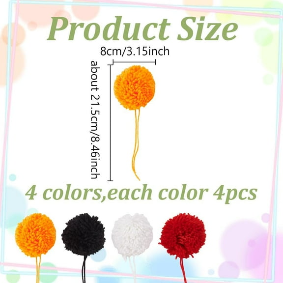 16pcs Large Yarn Pom Poms 3Inch Christmas Yarn Pom Poms Balls 4 Colors Acrylic Yarn Balls Fuzzy Pompoms Vintage Pom Pom Balls for Hats Handmade Arts Craft Party Decoration