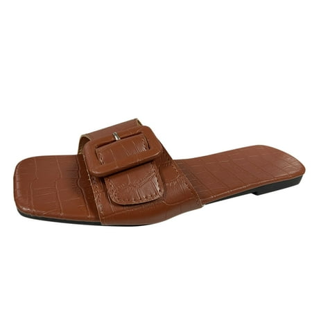 

Ladies Fashion Solid Color Leather Flat Bottom Casual Beach Sandals And Slippers Women s S Size 10 Sandals Cute Women Sandals