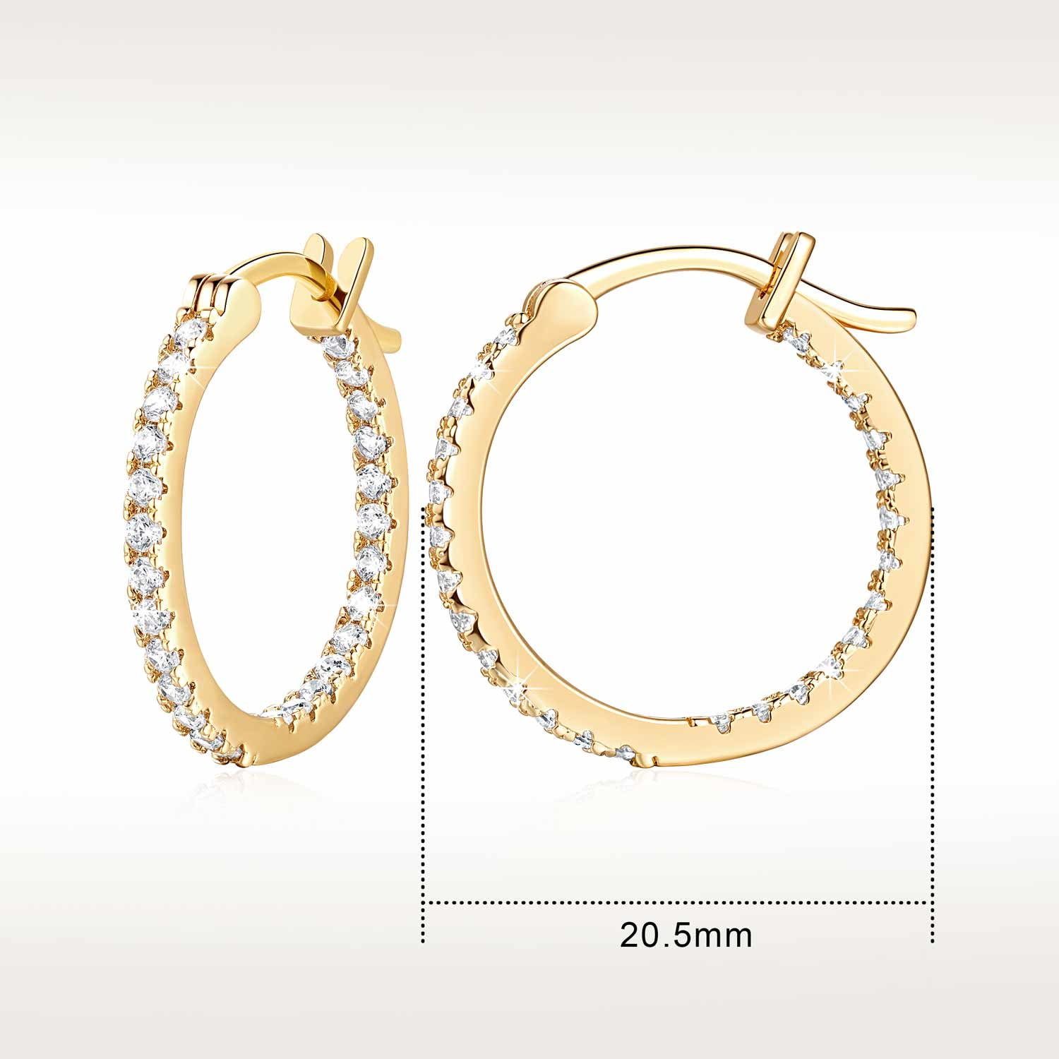 14K Gold Hoop Earrings with Dual-sided Cubic Zirconia Hypoallergenic Gold Earrings for Women 20mm