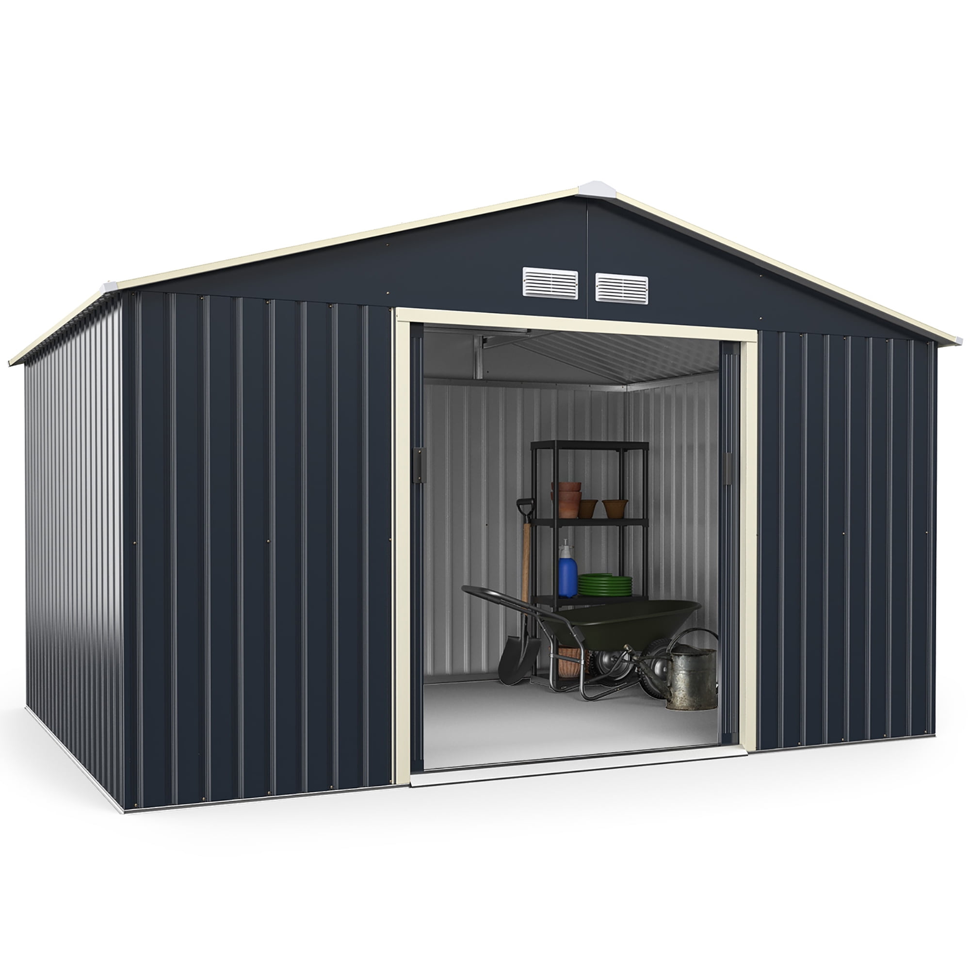 Costway Metal Storage Shed for Garden and Tools w/Sliding Double Lockable Doors
