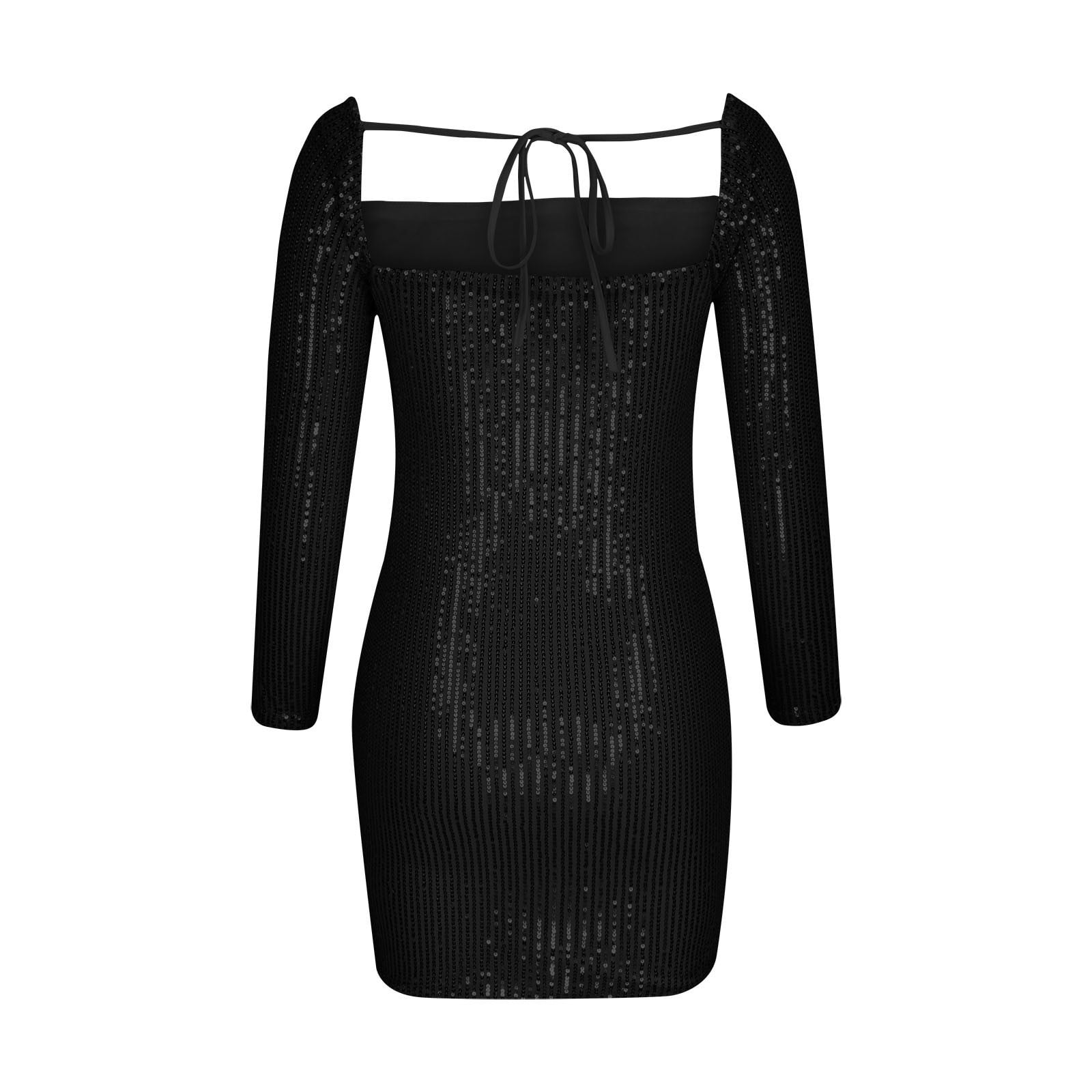 Square Neck Sequins Formal Dresses for Women Long Sleeve Slim Fit Bodycon  Sparkly Mini Dress Cocktail Party Dress Green,M - Walmart.com