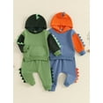 thumbnail image 4 of Loicainy Toddler Kids Boy Dinosaur Outfits, Contrast Color Long Sleeve Hoodie Elastic Waist Pants 2 Piece Set for Fall 6 Months to 6 Years, 4 of 9