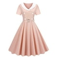 thumbnail image 1 of Robe Vintage à Manches Courtes pour Femmes Style Audrey Hepburn Années 1950 Rétro Rockabilly Ceinturée Cocktail Swing Tea Party, 1 of 6