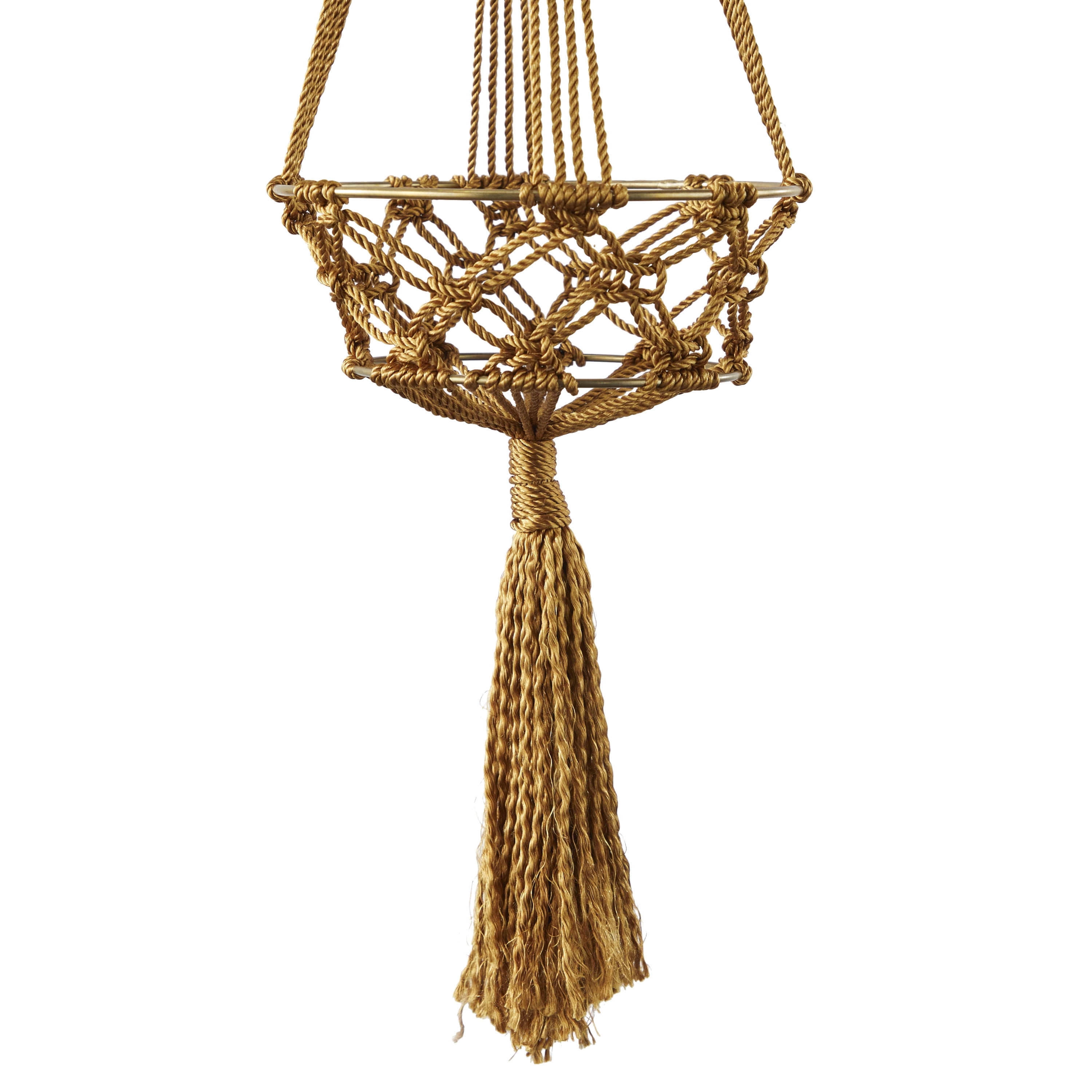 DecMode 8" x 8" x 29" Round Brown Fabric Handmade Hanging Macrame Wall Planter