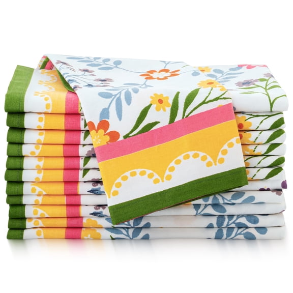 Fingercraft Cloth Napkins, Set of 12 Cotton Printed Napkins Cloth 20 x 20 Inch Large, Mitered Corner Washable Table Napkins Perfect for Everyday Dining Weddings Holidays Christmas Garden