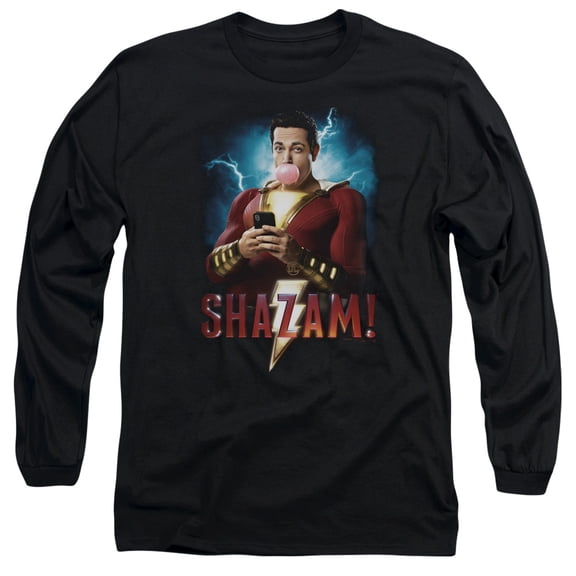 Shazam Movie Blowing Up Long Sleeve Adult 18/1 T-Shirt Black