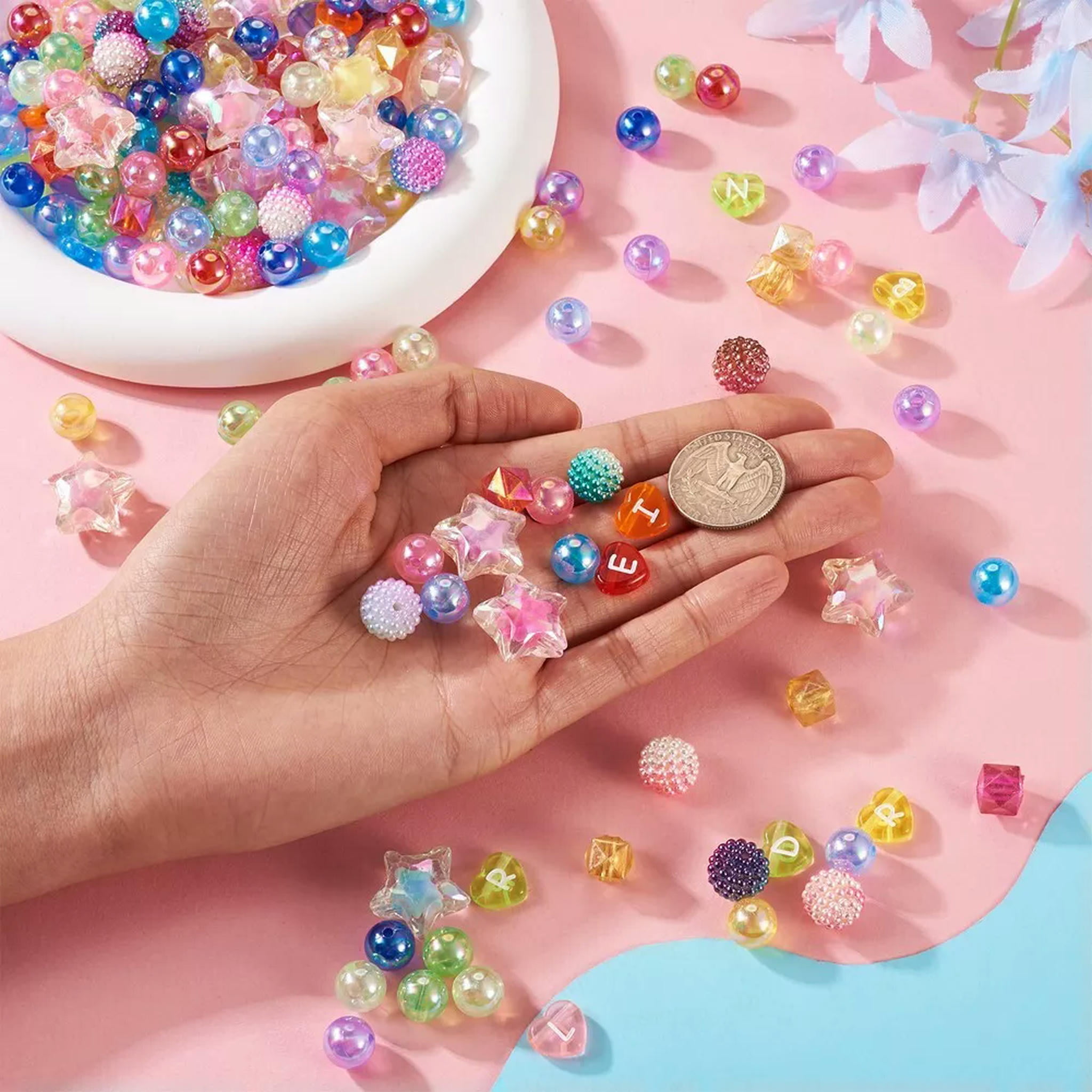 U8MO 380x Star Cube Heart Imitation Pearl Acrylic DIY Candy Color Bracelet Making Kit
