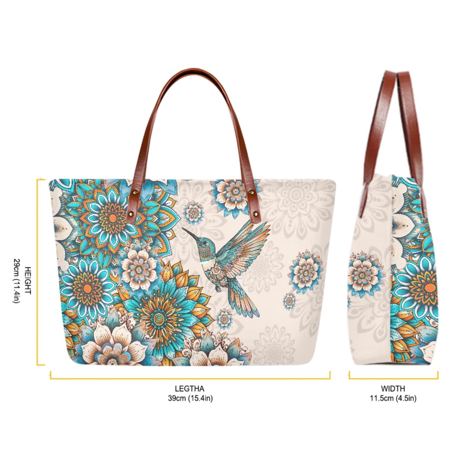 ZUXONGSY Boho Mandala Hummingbird Print 2 PCS Purse and Wallet Set for Women Large Capacity Top Handle Bag Shoulder Bag Work Bag Portable Money Organizers for Excursions Shopping