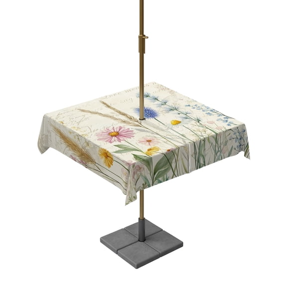 Spring Floral Outdoor Tablecloth with Umbrella Hole, Summer Farmhouse Vintage Botanical Spillproof Waterproof Outdoor Table Cover, Patio Tablecloths for Party/Garden/Picnic, Square 60"x60"
