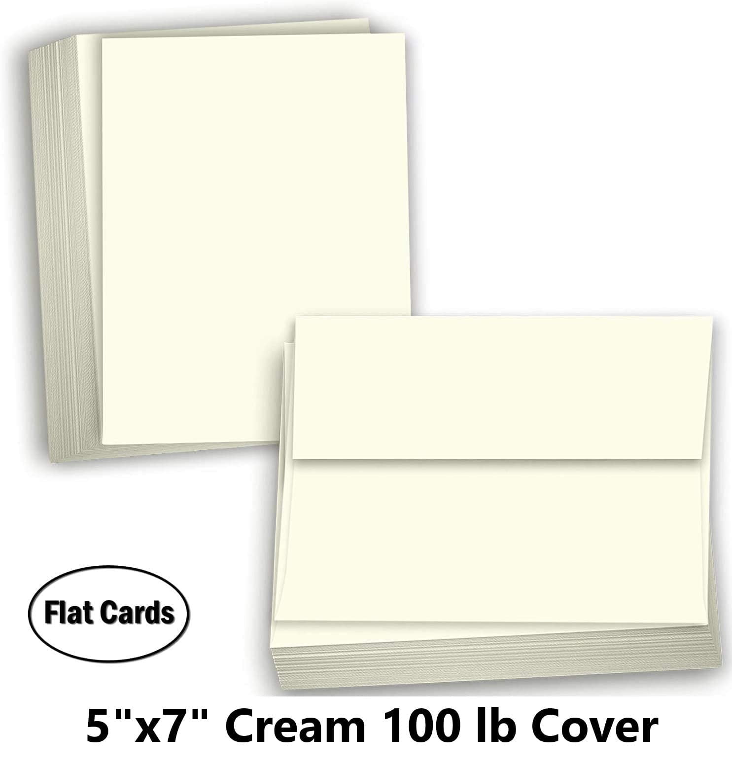Hamilco Card Stock Blank Note Cards with Envelopes Flat 5" x 7" Cream Cardstock Paper 100lb Cover - 100 Pack