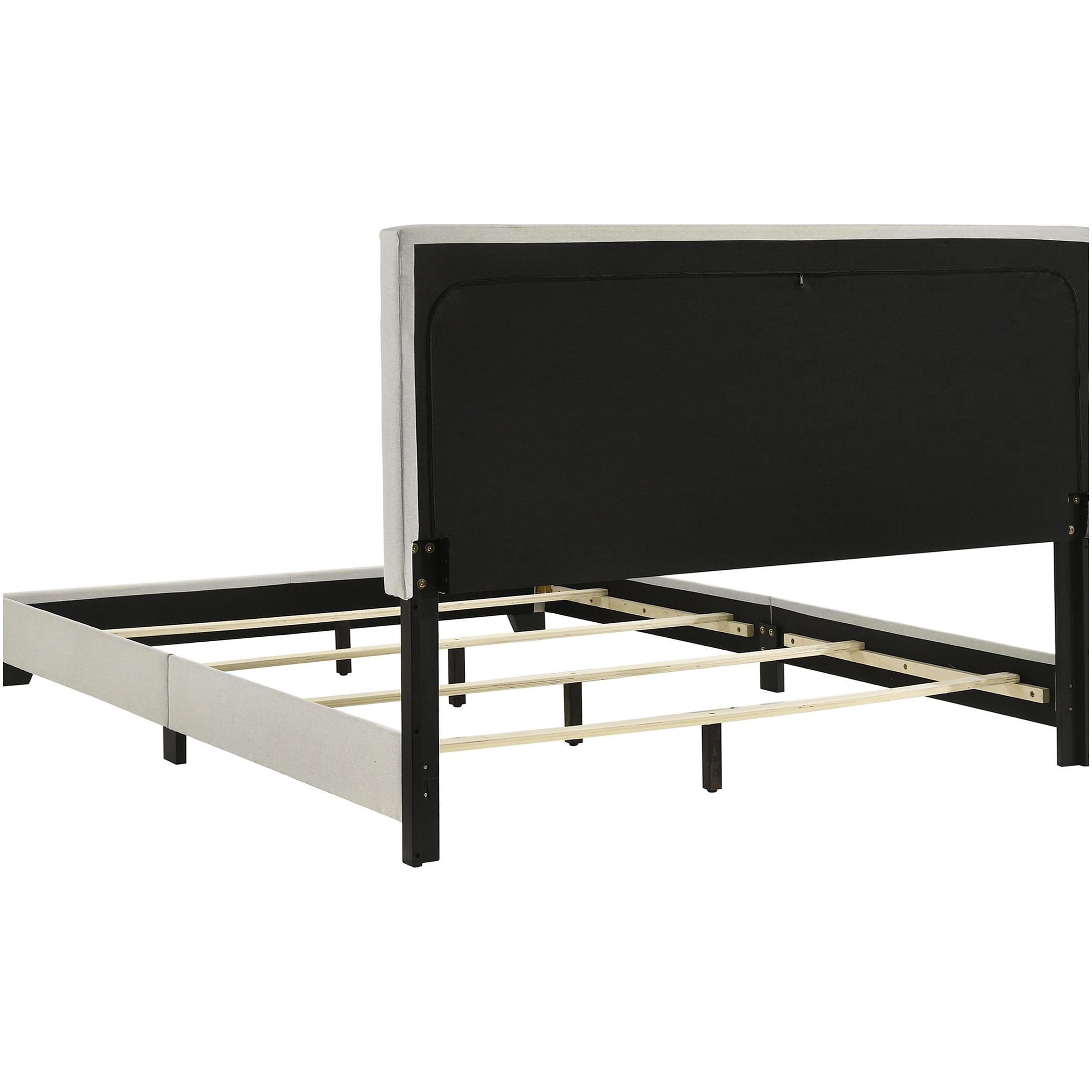 Queen Upholstered Bed Frame with Padded Headboard, Cream Fabric Platform Bed, No Box Spring Needed, Wood Slat Support, Modern Bedroom Furniture