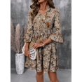 thumbnail image 6 of Multicolor Floral Print V-Neck Ruffled Hem Long Sleeve Mini Dress For Women Casual Summer Dress, 6 of 7