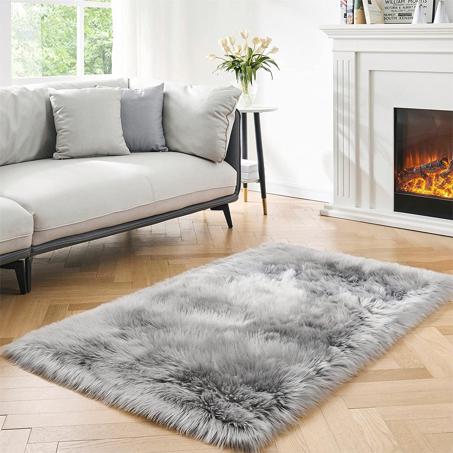 Sanmadrola Ultra Soft Fluffy Shaggy Area Rug Faux Fur Rug Chair Cover Seat Pad Fuzzy Area Rug