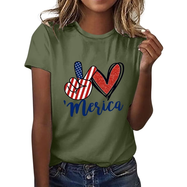 Cathalem T-Shirts Col en V pour Femmes Imprimé Manches Courtes, Vert m