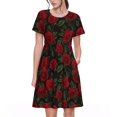 thumbnail image 1 of Bixox Robe d'Été à Manches Courtes pour Femmes Robe Ample Longueur Genou avec Poches-Rose, 1 of 7