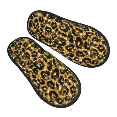

Bingfone Gold Glitter Leopard House Slippers For Women Men With Soft Rubber Sole Slip On For Indoor/Outdoor-Large