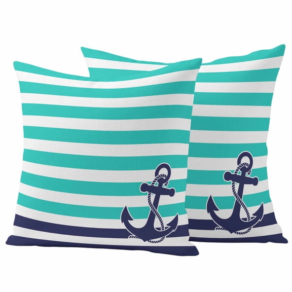 2 Pack Outdoor Waterproof Throw Pillow Covers,Vintage Blue Ocean Anchor Decorative Square Pillow Case Patio Pillowcases for Chair Couch Sofa 16x16in