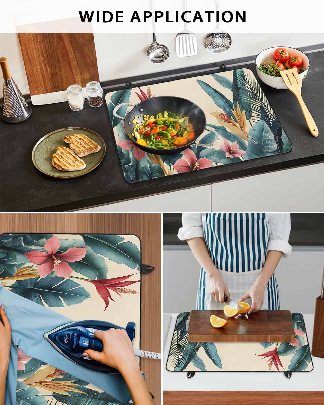 nqOlkjepod Large Induction Cooktop Protector Mat 36"x21", Tropical Plant Stove Top Covers for Electric Stove, Summer Botanical Palm Leaves Floral Stove Burner Cover Mats, Glass Top Stove Cover