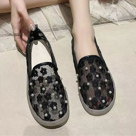 

Casual Shoes Fashion Summer Women Casual Shoes Mesh Hollow Breathable Pearl Flat Soft Sole Comfortable