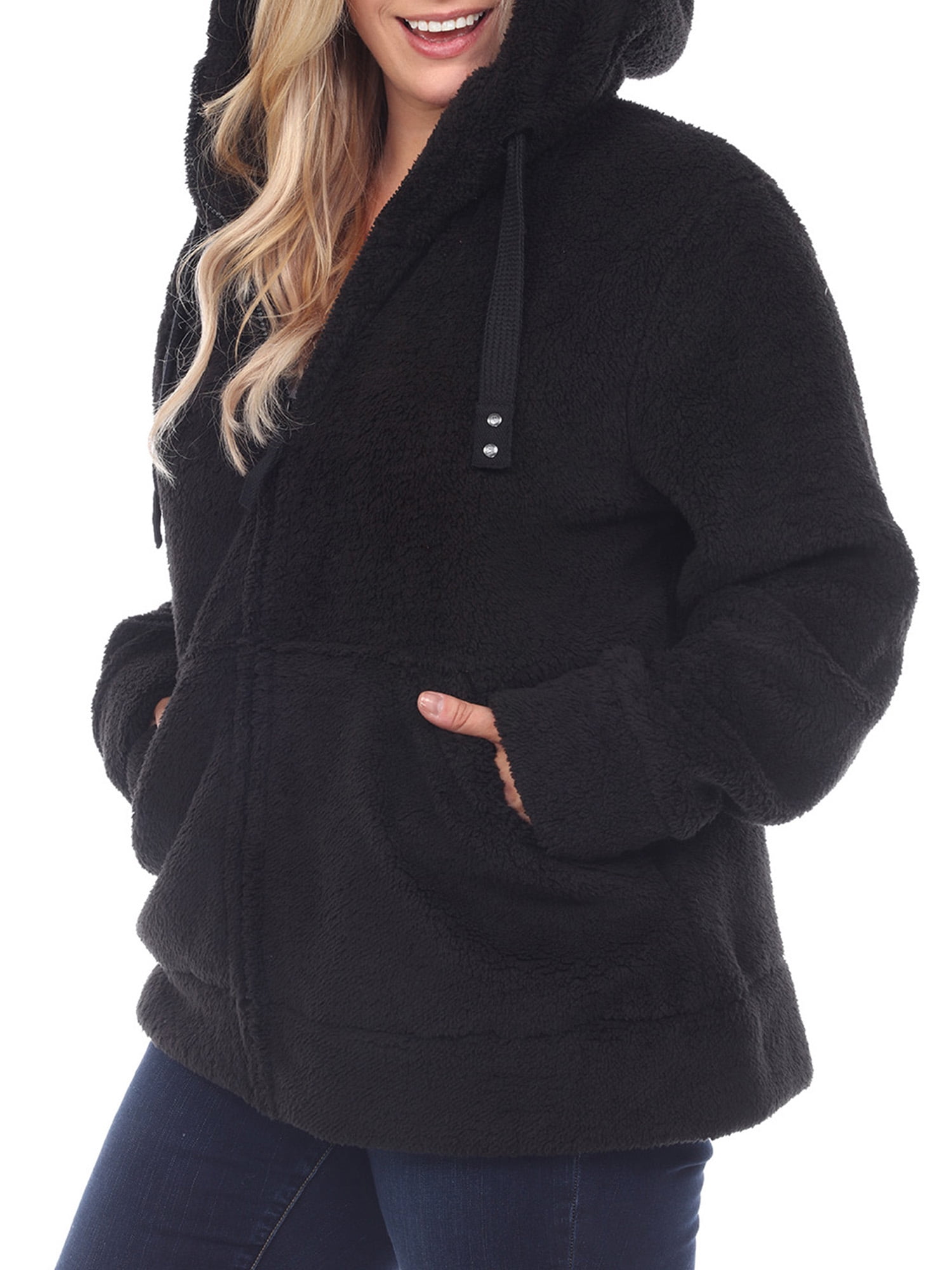 White Mark Women's Plus Size Hooded Sherpa Jacket