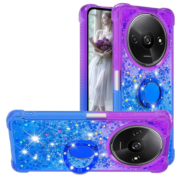 CCSmall for Xiaomi Redmi A3 Clear Case Glitter for Girls Women, Liquid Sparkle Bling Cute Case with Kickstand Gradient Quicksand Cover for Xiaomi Redmi A3 JB Purple Navy