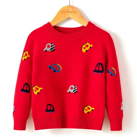 

Qazqa Toddler Boys Girls Cartoon Cars Prints Sweater Long Sleeve Warm Knitted Pullover Knitwear Tops Sweater