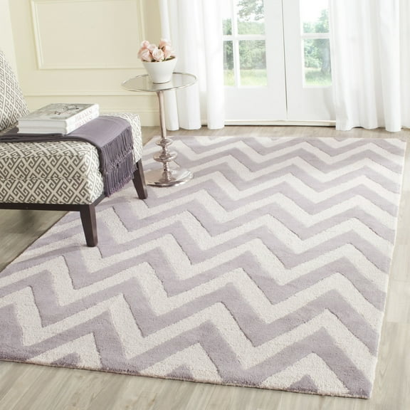 SAFAVIEH Cambridge Kaitlyn Geometric Wool Area Rug, Silver/Ivory, 9' x 12'