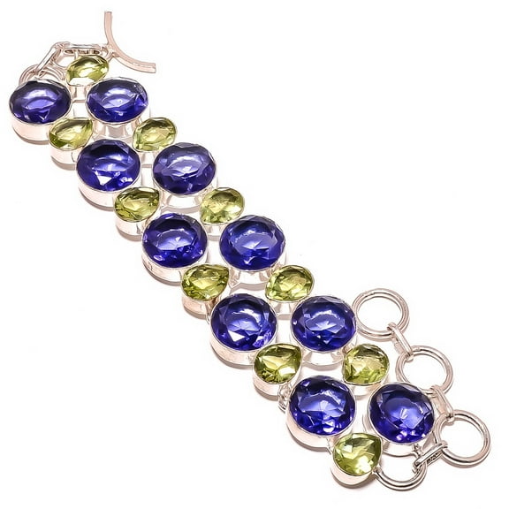 Tanzanite Quartz & Green Amethyst 925 Sterling Silver Bracelet 7-7.99" B0-183, Gemstone Jewelry, Birthday Gift, Beautiful Jewelry For Woman & Girls