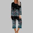 thumbnail image 2 of XFLWAM Women's Sleepwear Capri Pajama Sets Long Sleeve Two-Piece Pjs Crew Neck Lounge Sets Tops & Capri Pants with Pockets, 2 of 5