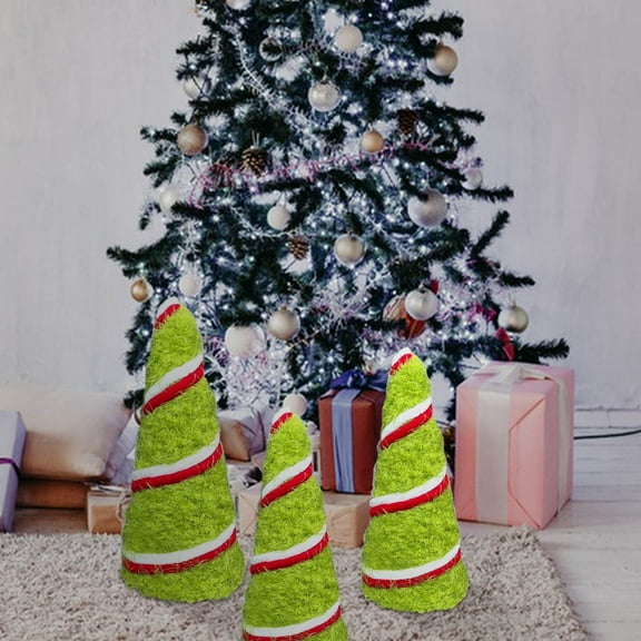 PONPRNGY 3Pcs Green Christmas Cone Tree Decoration Christmas Glitter Table Tree Farmhouse Tree Tiered Tray Ornament for Home Holiday Entryway Tabletop Centerpiece Decor