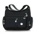 thumbnail image 2 of Bolso bandolera multibolsillos para mujer, de nailon impermeable, de un solo hombro, de viaje, color negro, 2 of 8
