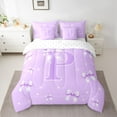 thumbnail image 2 of Castle Fairy Kids Teens Personalized Initial P Bedding Comforter Set 7 Pieces,Kawaii Purple Ribbon Bowknot Full Bedding Set Lightweight,Dreamy Princess Stars Fitted Sheet Flat Sheet, 2 of 8
