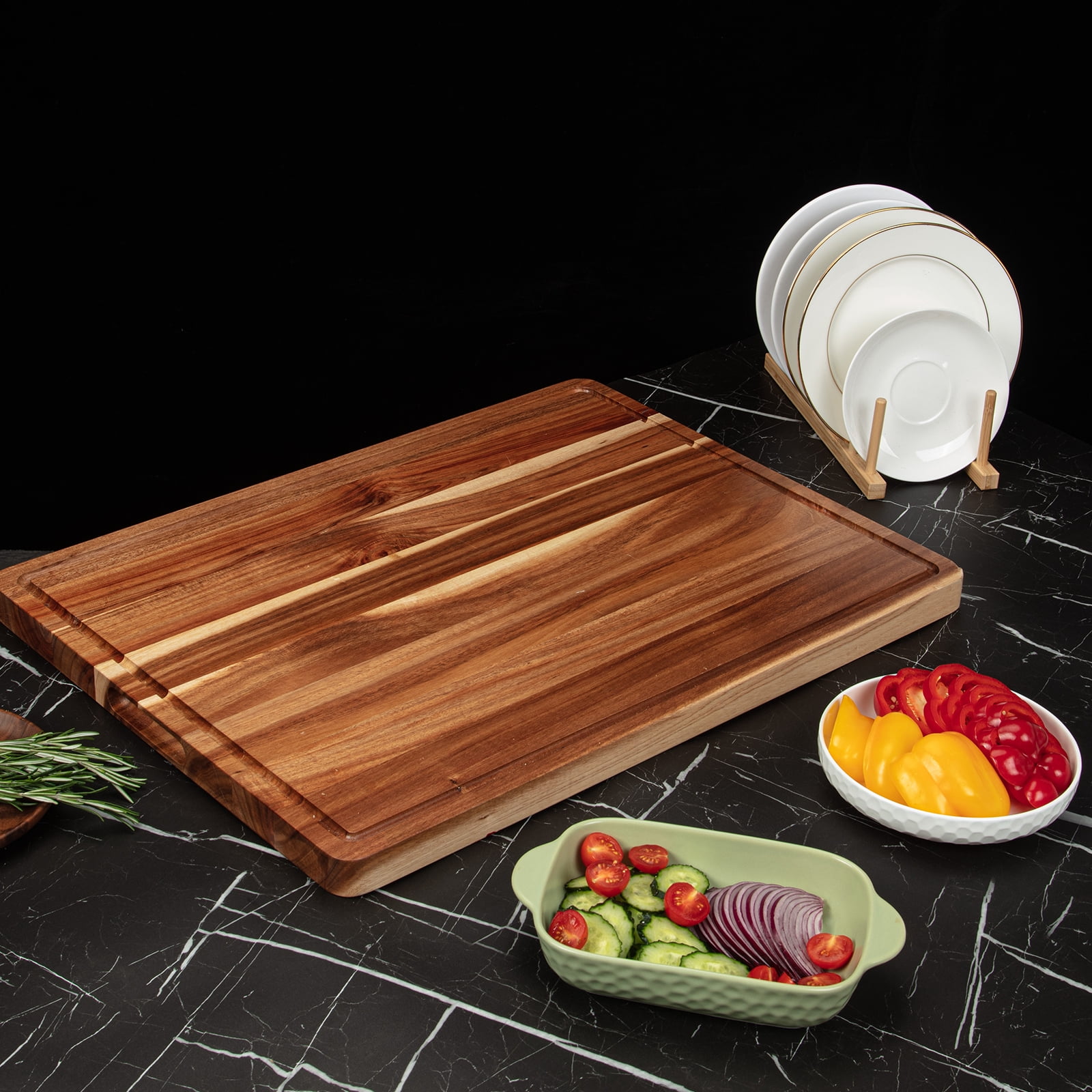 Ashion 24 x 18 inch Large Cutting Board, Thick Cutting Board Block, Wood Chopping Block with Juice Groove, Carving Tray for Meat & Cheese
