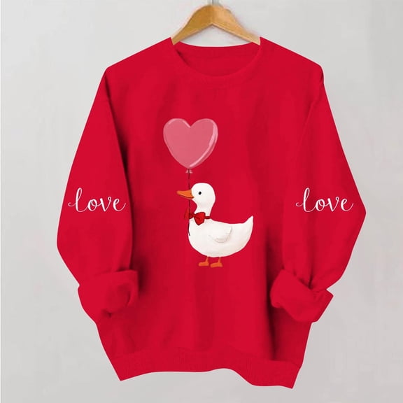 XPMWRP Women's Valentines Sweatshirts Crewneck Pullovers Love Heart Graphic Sweater Cute Sweatshirt Long Sleeve Solid Tops Red XS