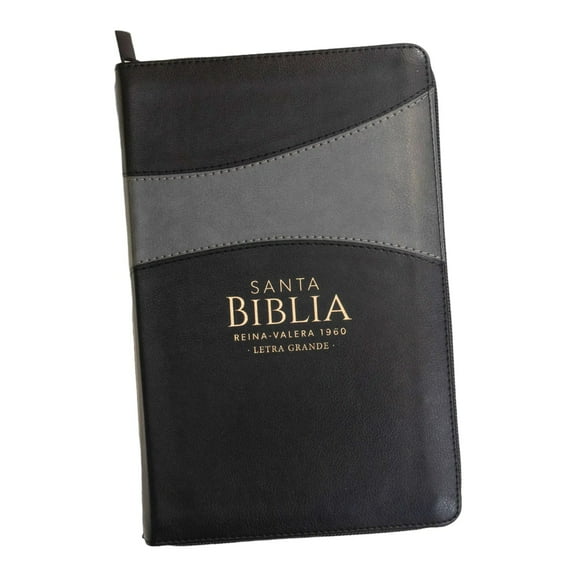 Biblia Reina Valera 1960 tamaño manual letra grande 12 puntos- Imitación Piel negro/gris con cierre y con índice. Colección bitono