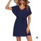 thumbnail image 3 of Vestido con cuello en V Qarigey de playa para mujer manga corta S-XXL color sólido Azul oscuro, 3 of 6