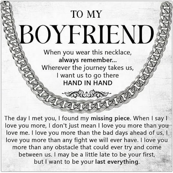 Cuban Chain Necklace for Boyfriend from Girlfriend, Boyfriend Necklace From Girlfriend, To My Boyfriend Chain, Birthday & Christmas Gifts With Message Card and Gift Box, Valentines Day Gift for Men