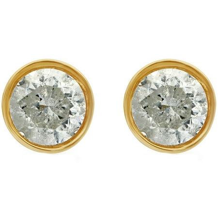 1/2 Carat T.W. Round Diamond 14kt Yellow Gold Bezel Stud Earrings with Gift Box, IGL Certified