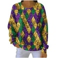 thumbnail image 2 of Craaazy Mardi Gras Long Sleeve Shirts for Women Casual Round Neck Carnival Tops Gifts, 2 of 6