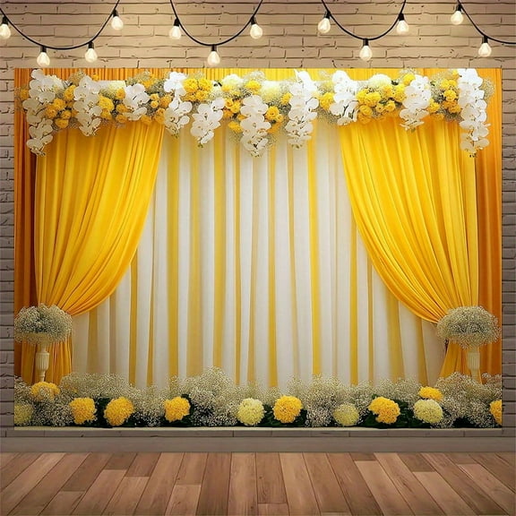 Yellow Flowers Wedding Backdrop Yellow Curtain Banner Bride Party Girls Photography Background Bridal Shower Photo Studio Shoot