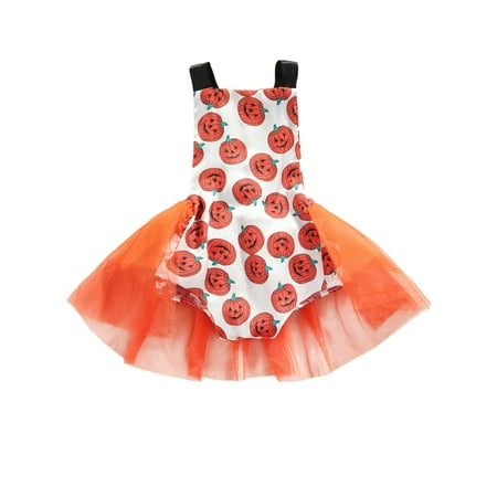 

Gwiyeopda Newborn Baby Girl Halloween Romper Tank Bodysuit Halter Bowknot Jumpsuit Tutu Dress