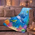 thumbnail image 6 of Whales and Sea Turtles in Bright Coral Reef, Cheerful Whimsical Style for Ocean Lovers, Blue Underwater Friends and Birthday Gift, Cozy Flannel Blanket for Playroom and Bedroom, Home Decor, 6 of 9