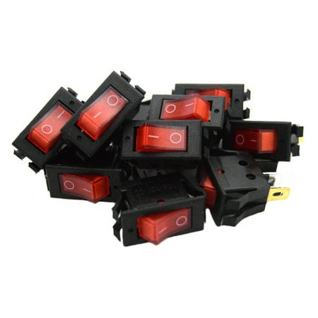 10 pack 12 Volt Lightning RED LED Rocker Mini Switch On Off Car