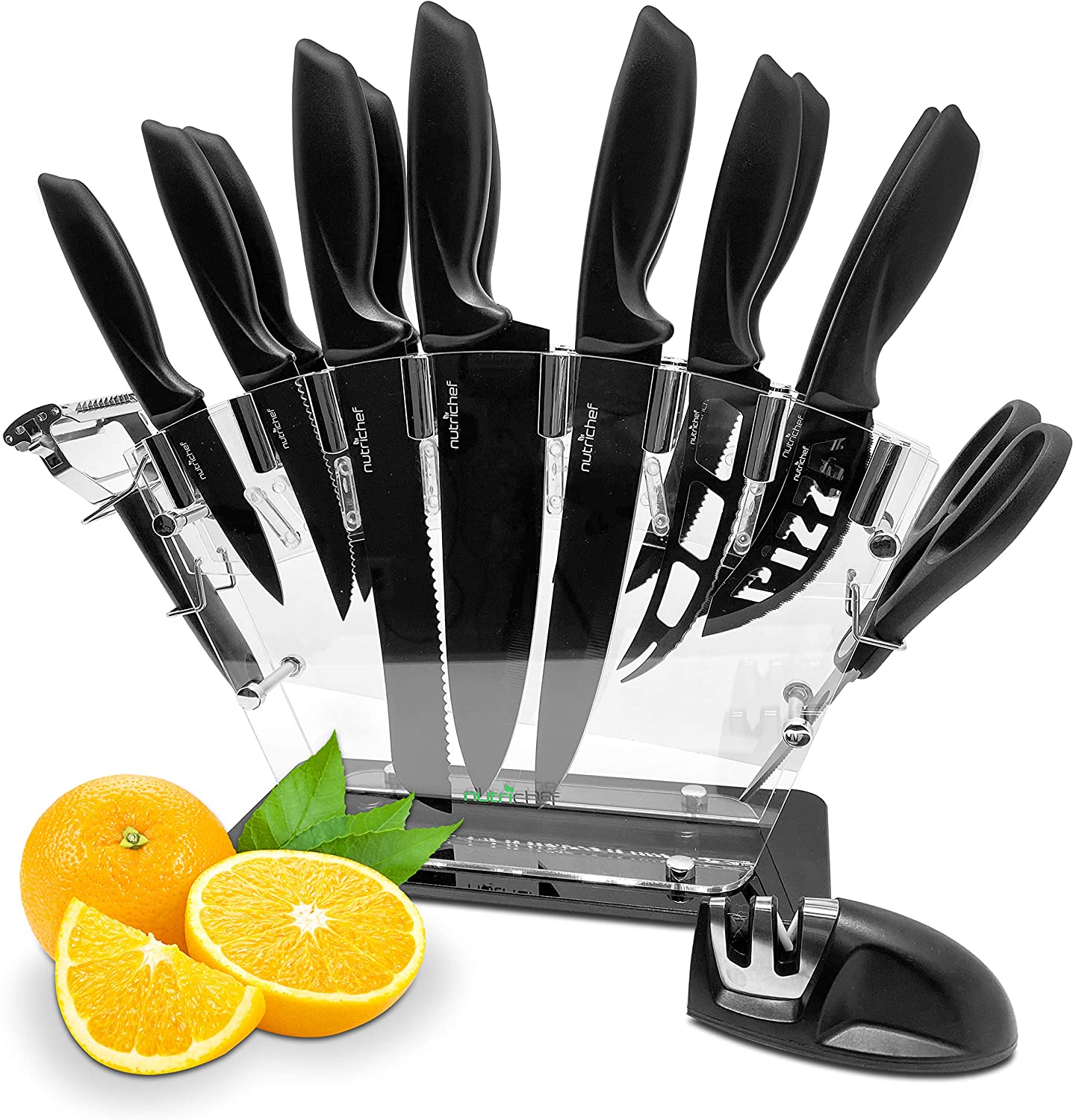 NutriChef 17-Piece Kitchen Precision Knives Set - Versatile Stainless Steel Knife Set with Blockstand , Ideal for Cutting, Slicing, Chopping, and Dicing