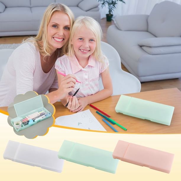 Caja de papelería multifuncional semitransparente para estudiantes, estuche de plástico para lápices con compartimentos para útiles escolares, contenedor de almacenamiento dividido para bolígrafos