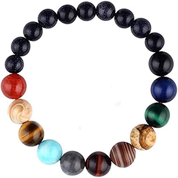 Nvzi Pulsera ajustable de cuentas de piedra natural con temática de ocho planetas del sistema solar Unquie